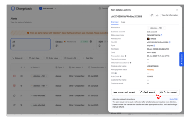 credit req button